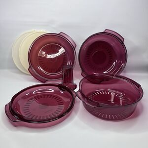 Tupperware Vintage 7 Piece Tupperwave Stack Cooker Steamer Cranberry Color